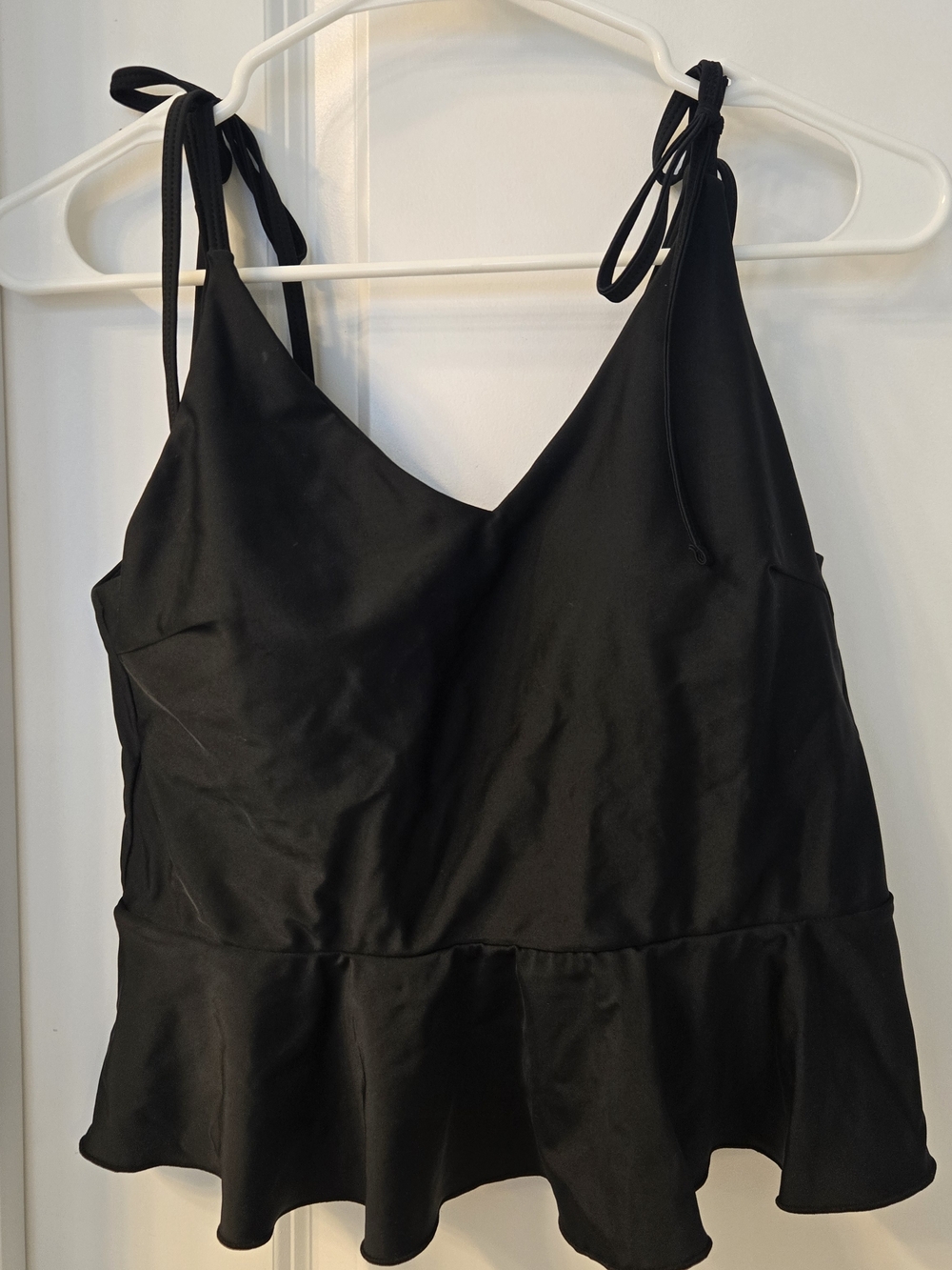 Breastfeeding Friendly Black Tie-Shoulder Swim Tankini with Flared Hem